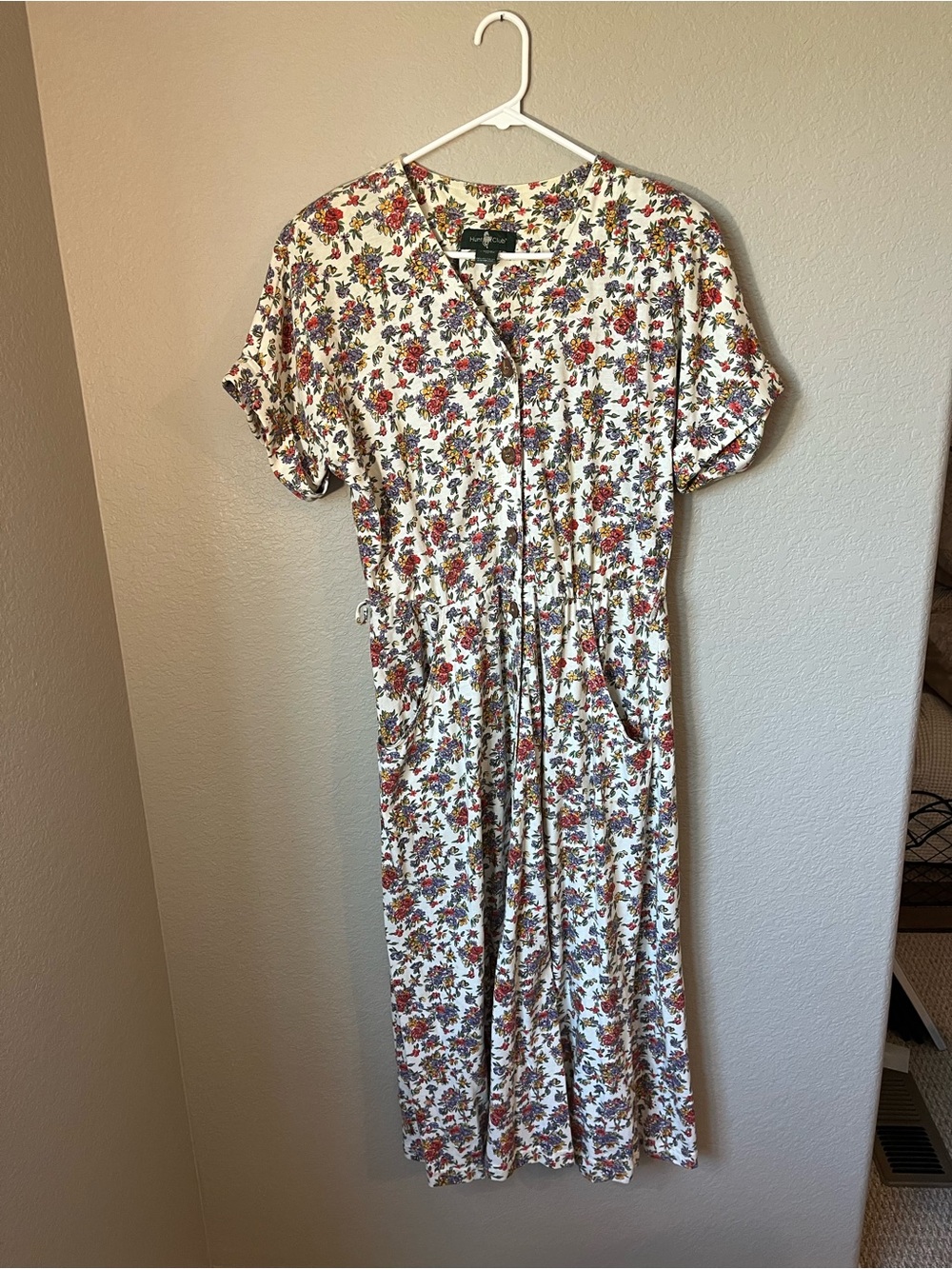 Vintage Hunt Club Floral Button Front Midi Dress M Cottagecore 90s Shoulder pads